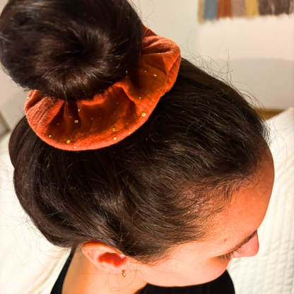 Scrunchie "Musselin Terracotta Goldgetupft"